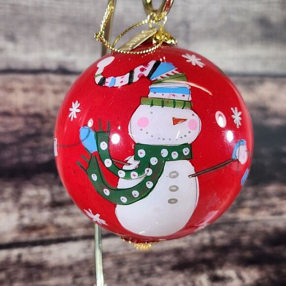 Snowman Christmas Ornament Li Bien Reverse Hand Painted Pier 1 One 2017 w Box - Picture 5 of 15